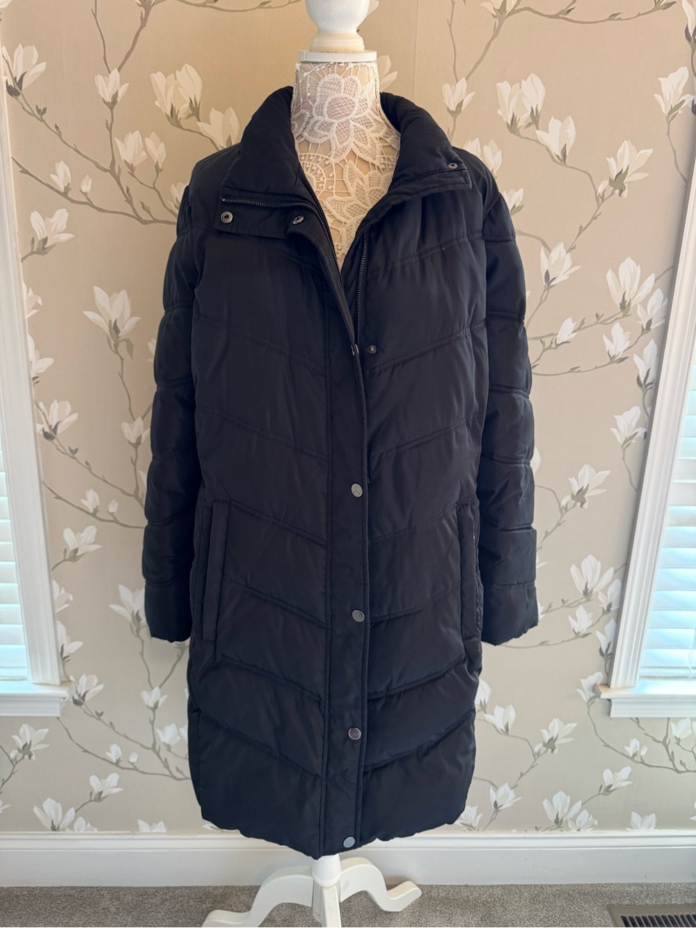 London Fog Black Quilted Long Puffer Coat